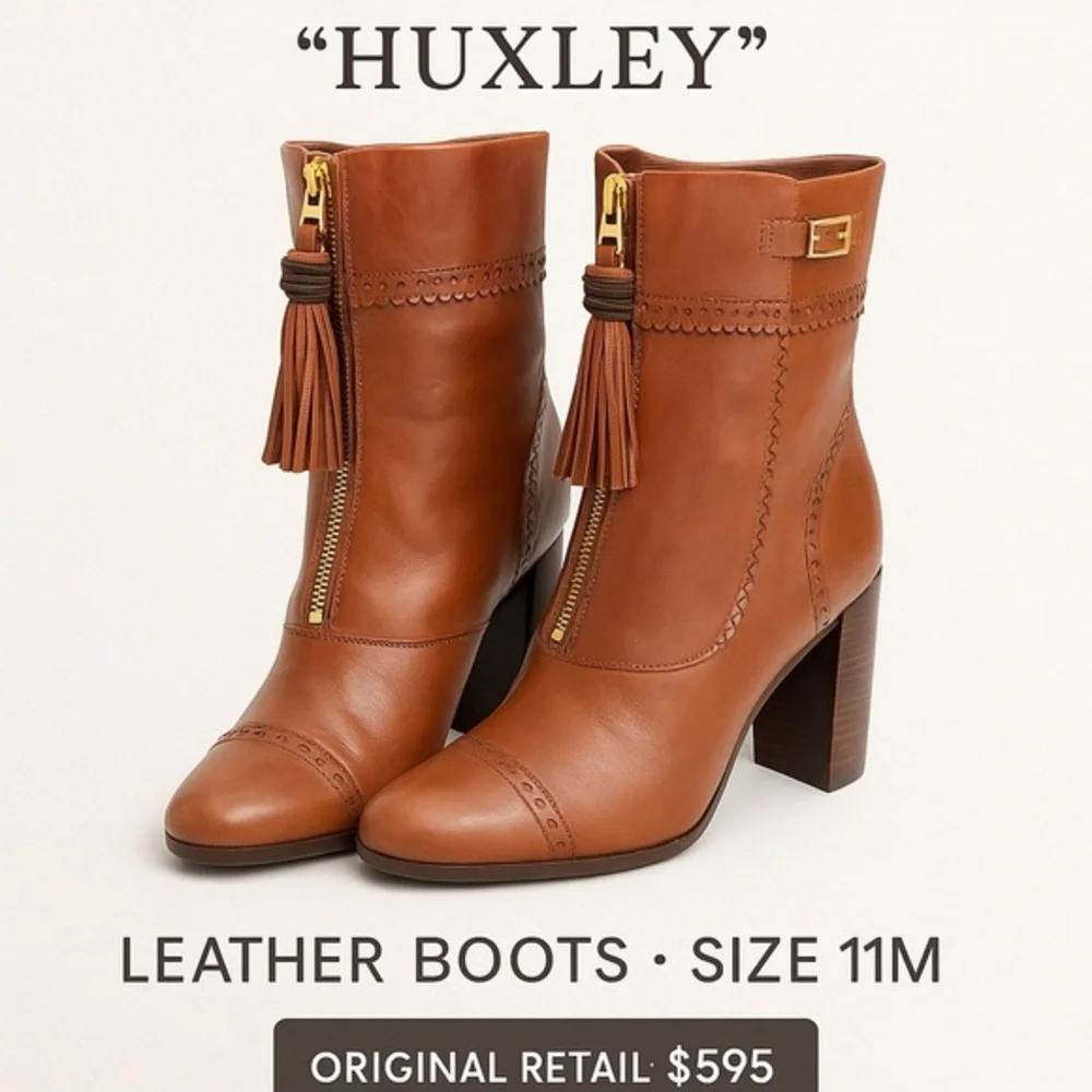 New Tory Burch Huxley Brown Leather Boots